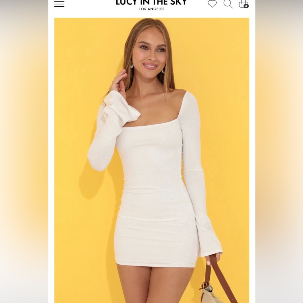 Lucy in the Sky - Gold Foil Long Sleeve Dress in White
